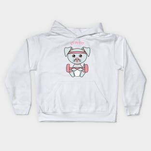 Stay fit, Cute dog lifting weights. Kids Hoodie